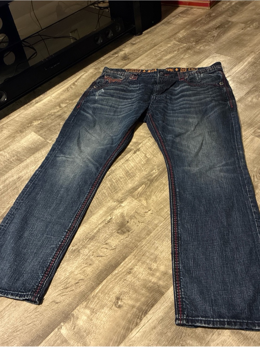 Vintage Rock Revival DAN Straight Jeans Men’s SZ 42 Blue Red Used Rare